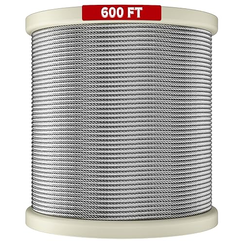 LuckIn 600FT Deck Railing Cable - 1/8" Diameter T316 Stainless Steel Cable, Premium 7x7 Strands Wire Railing Hardware