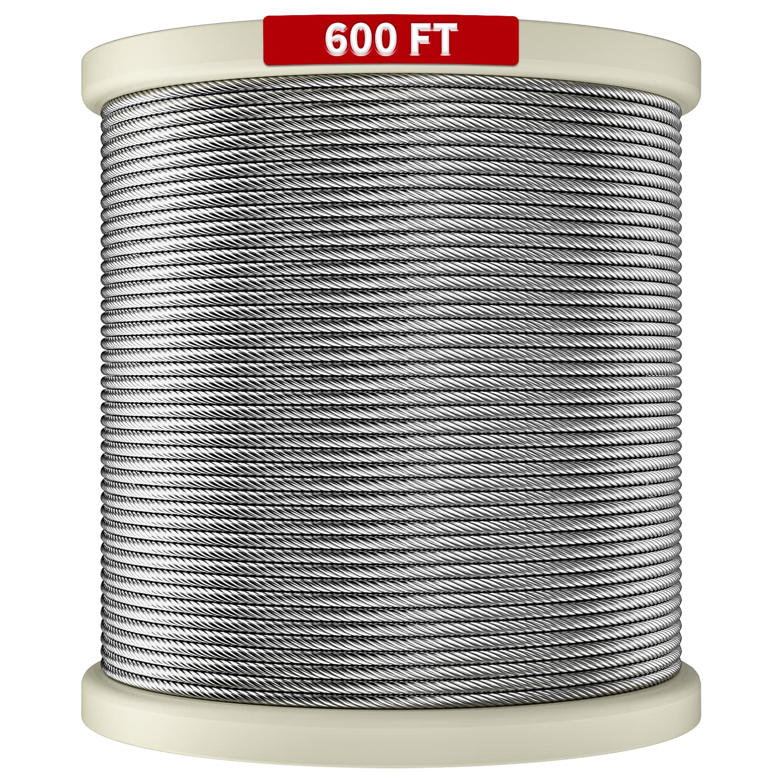 LuckIn 600FT Deck Railing Cable - 1/8" Diameter T316 Stainless Steel Cable, Premium 7x7 Strands Wire Railing Hardware