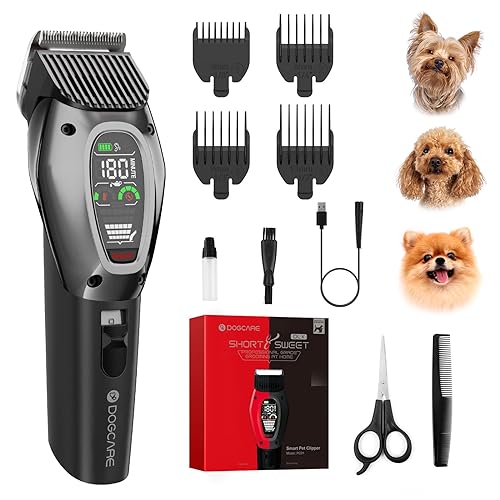 DOG CARE Smart Dog Clippers, Cordless Dog Grooming Clipper Kit with Heatproof Blades, LED Display, 3 Speeds, Auxiliary Light, Re