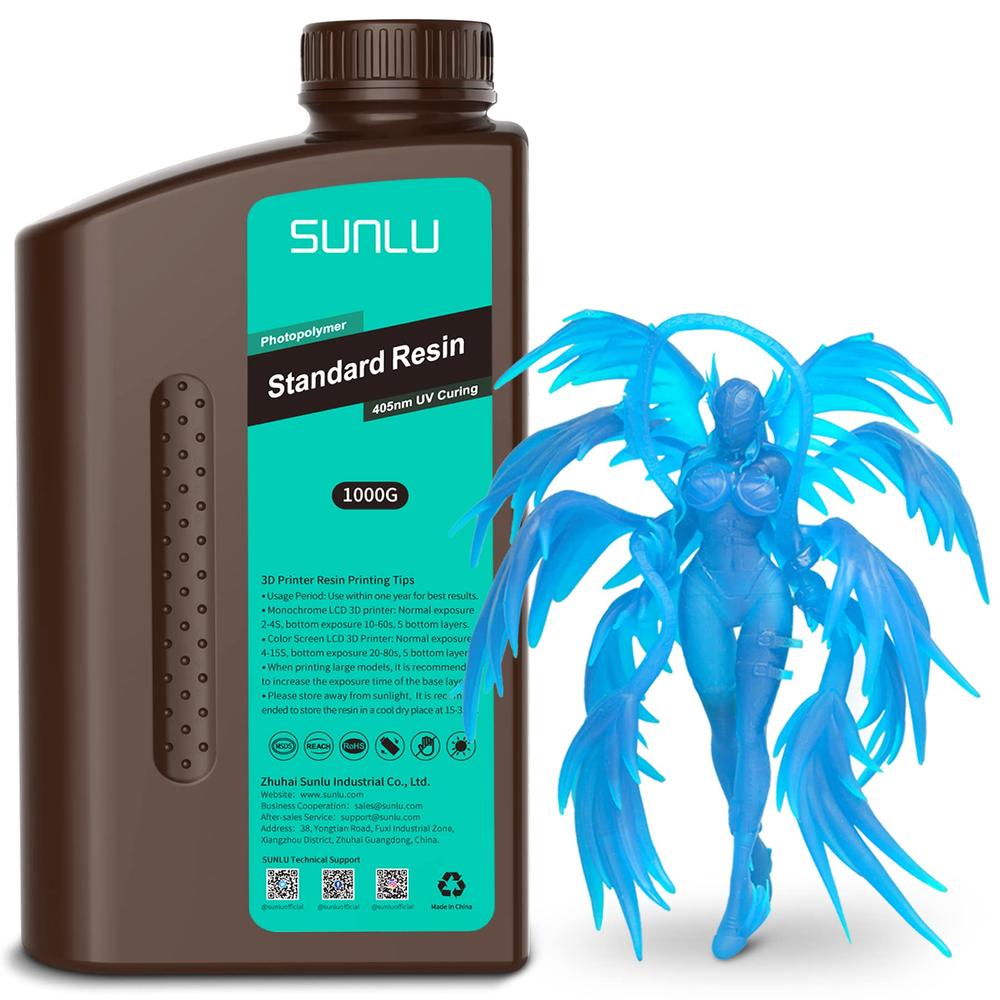 SUNLU 3D Printer Resin 1kg, Fast Curing Standard 3D Resin for LCD DLP SLA 3D Printers, 395 to 405nm UV Curing 3D Printing Liquid