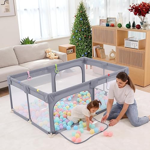 Dripex Baby Playpen, 71"x47" Large Play Pens for Babies and Toddlers, Safe Anti-Fall Play Yard, Visible Baby Play Pen with Gate,