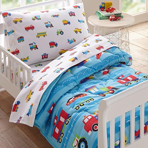 Wildkin Kids 4 Pc Toddler Bed In A Bag for Boys and Girls, Microfiber Bedding Set Includes Comforter, Flat Sheet, Fitted Sheet, 