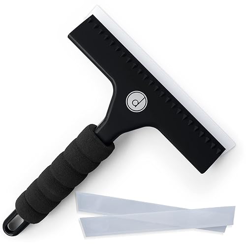 desired tools Squeegee for Shower Door, Car Windshield, and Glass Window - 2 Extra Silicone Replacement Blades - Foam Handle - Black