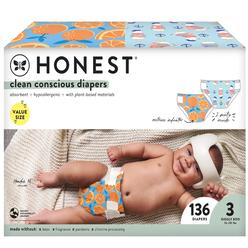 The Honest Company Clean Conscious Diapers | Plant-Based, Sustainable | Orange You Cute + Feeling Nauti | Super Club Box, Size 3