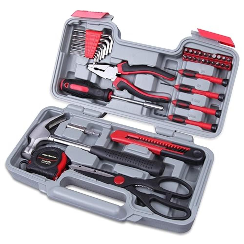 CARTMAN 39piece Tool Set General Household Kit with Plastic Toolbox Storage Case Cutting Plier Red