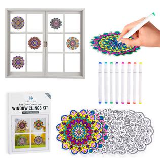 Hula Home Stained Glass Mandala Art Kit - DIY Window Clings with Markers,  10 Suncatchers - Perfect Hobby for Adults, Kids, Teens