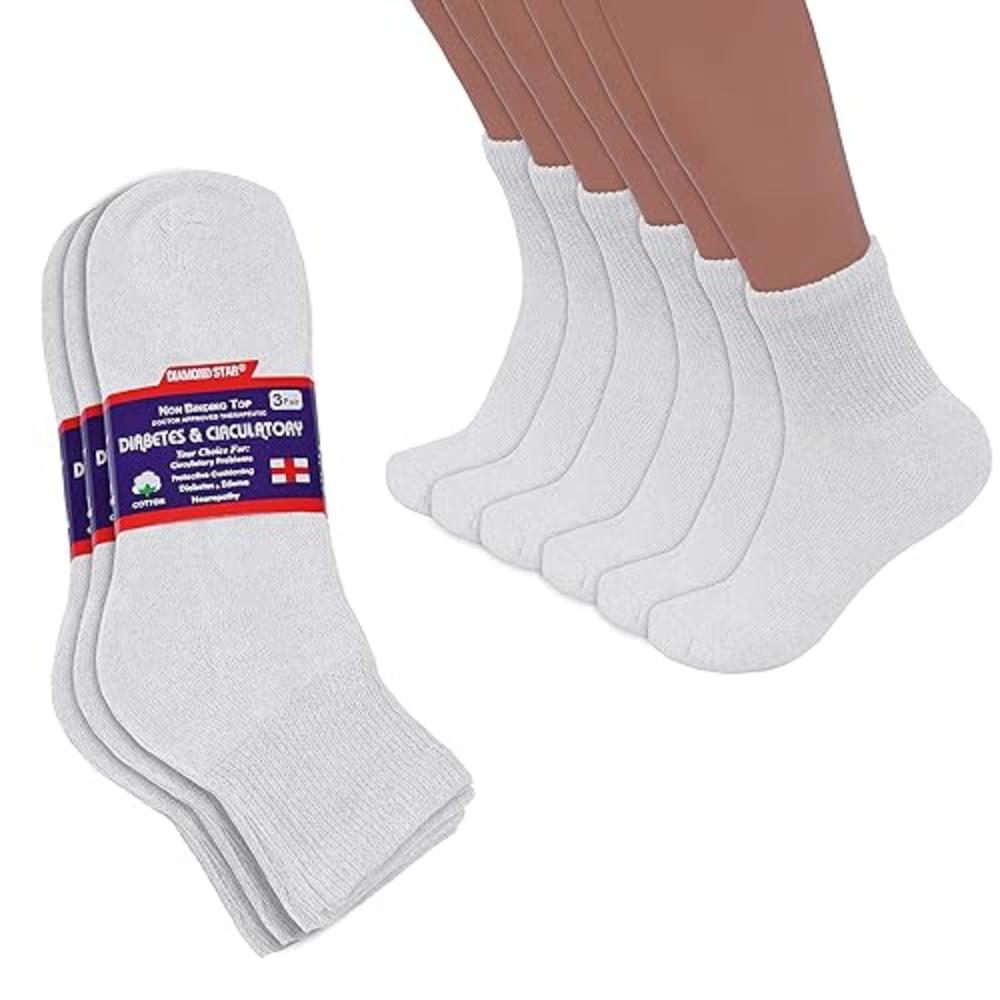 Diamond Star Diabetic Ankle Socks, Non-Binding Circulatory Doctor Approved Cushion Cotton Quarter Socks for Men’s Women’s (12 Pairs White, Me