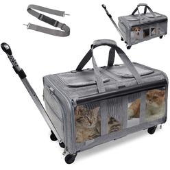 GJEASE Cat Rolling Carrier for 2 Cats,Double-Compartment Pet Rolling Carrier with Wheels for 2 Pets,for Up to 35 LBS,Super Venti