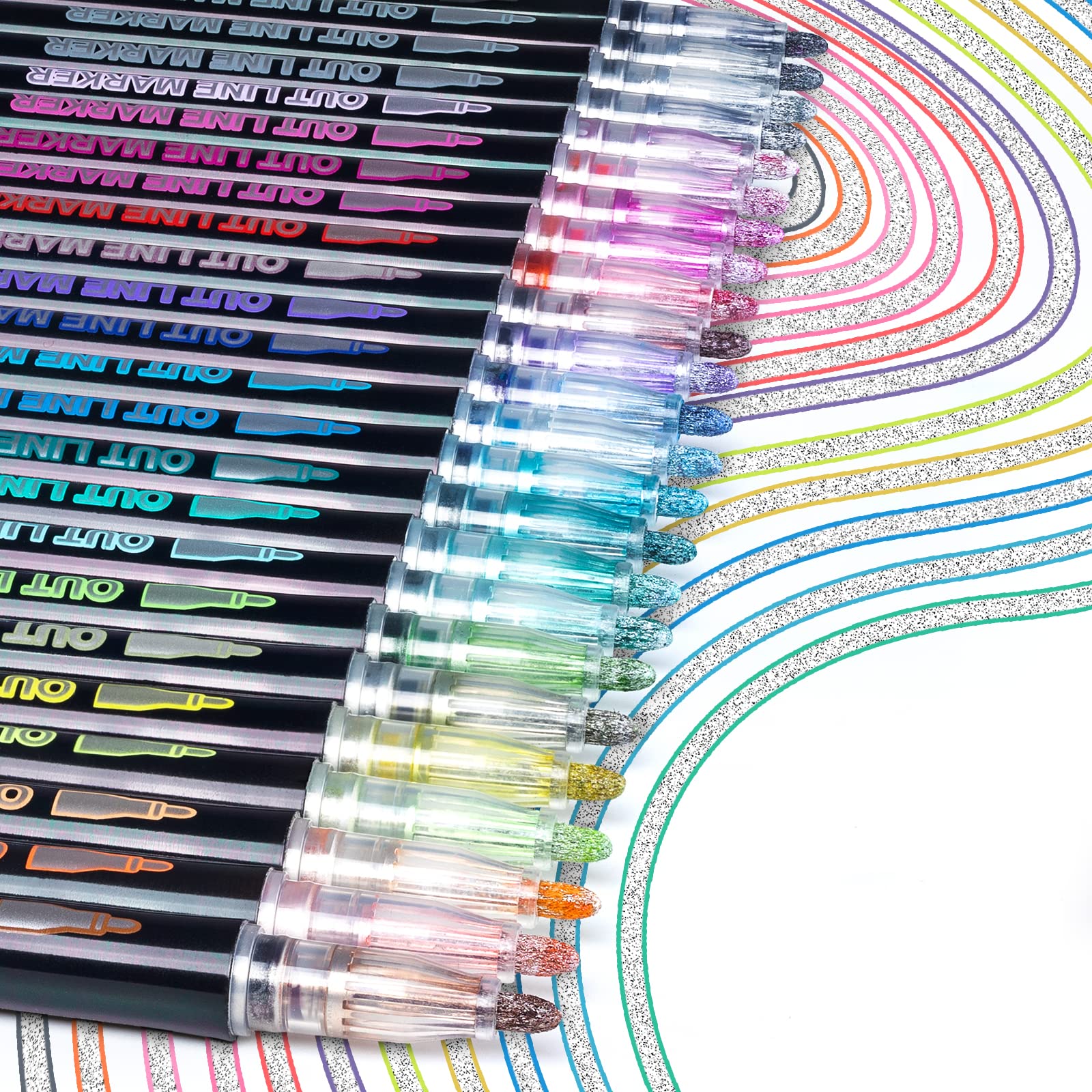 DAPAWIN Double Line Outline Markers, Self-Outline Metallic Markers, Shimmer  Markers, Super Squiggles Glitter Markers for Christm