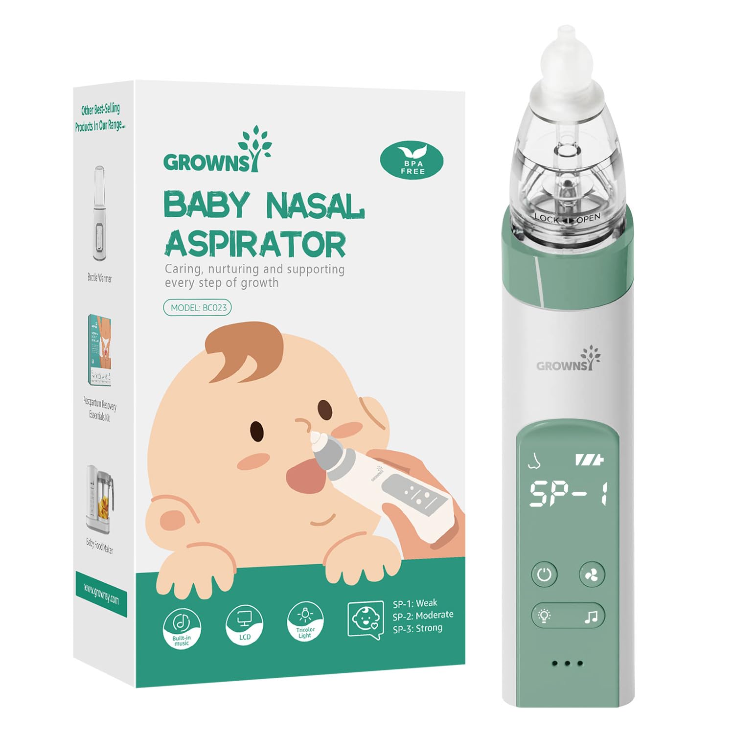 GROWNSY Nasal Aspirator for Baby, Electric Nose Aspirator for Toddler, Baby Nose Sucker, Automatic Nose Cleaner with 3 Silicone 