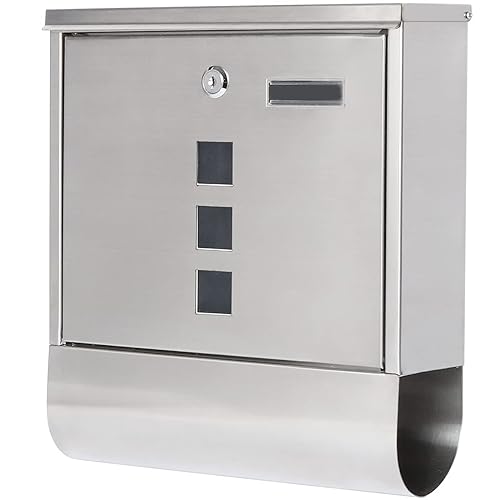 Jssmst Locking Wall Mount Mailbox, Stainless Steel Mailboxes with Secure Key Lock and Newspaper Compartment, HPB2203 Silver