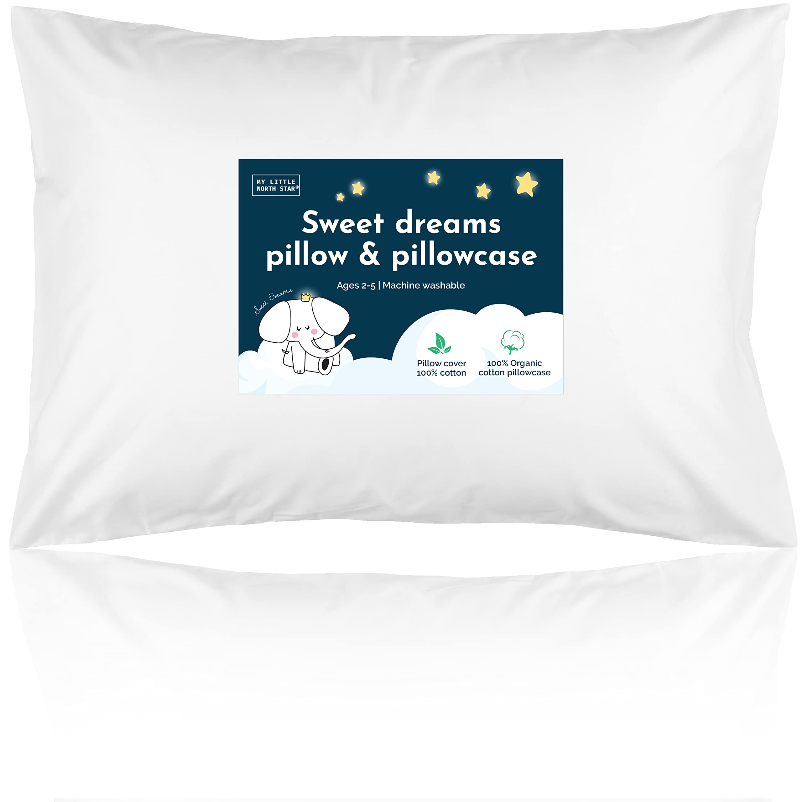 My little North Star Toddler Pillow with Pillowcase - 13x18 Soft Organic Cotton Toddler Pillow for Sleeping - Washable Baby Nap Pillow - Travel Pillo