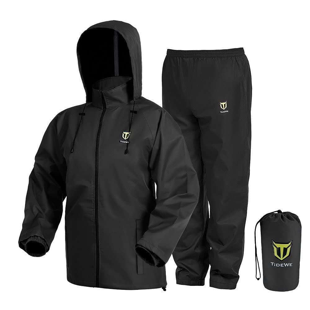 TIDEWE Rain Suit, Waterproof Breathable Lightweight Rainwear (Black Size XL)