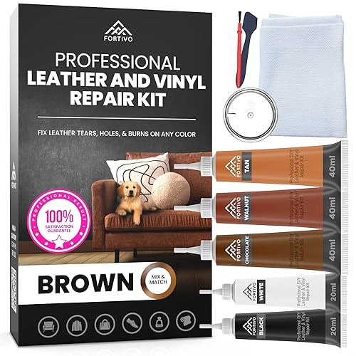 FORTIVO Brown Vinyl Repair Kit - Leather Color Restorer for Couches,  Furniture, Car Seats, Purse, Jacket, and