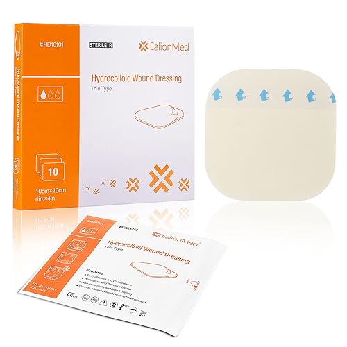 EalionMed Hydrocolloid Bandage, Hydrocolloid Wound Dressing Thin Type 4'' x 4'' for Light Exudate Wound, Pressure Ulcer, Bed Sore, Surgica