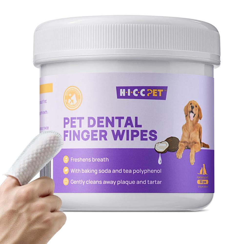 HICC PET Teeth Cleaning Wipes for Dogs & Cats, Remove Bad Breath by Removing Plaque and Tartar Buildup No-Rinse Dog Finger Tooth