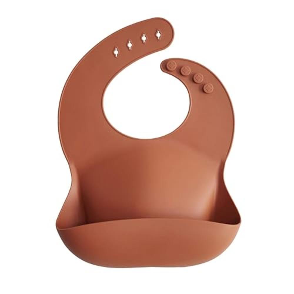 mushie Silicone Baby Bib | Adjustable Fit Waterproof Bibs (Clay)