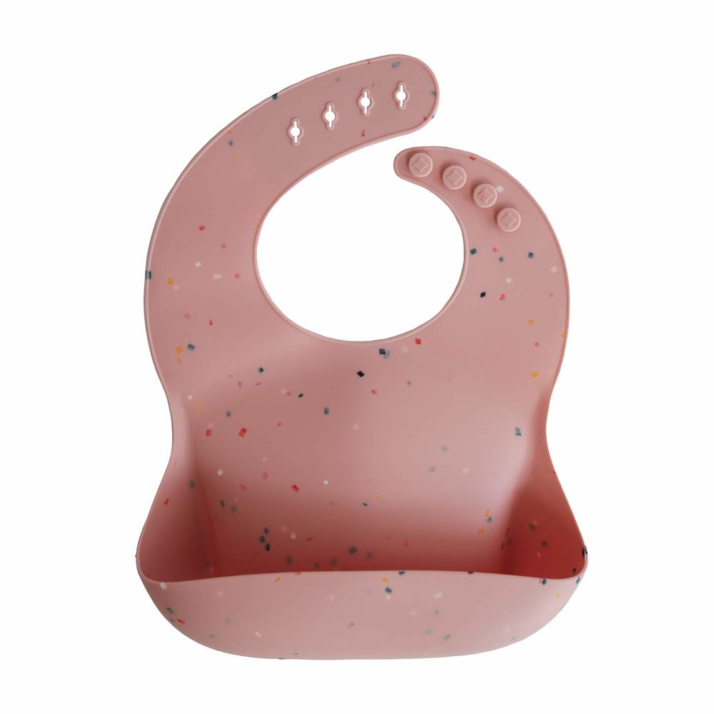 mushie Silicone Baby Bib | Adjustable Fit Waterproof Bibs (Powder Pink Confetti)