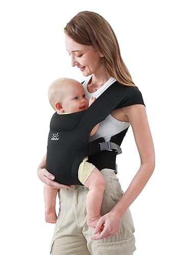 MOMTORY Newborn Carrier, MOMTORY Cozy Baby Wrap Carrier(7-25lbs), Baby Carrier, with Hook&Loop for Easily Adjustable, Soft Fabric, Black
