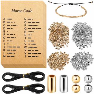 Yaomiao DIY Morse Code Bracelet Making Set, 800 Round Spacer Beads, 800  Long Tube Beads, 20 Morse Code Decoding Card and 2 Rolls