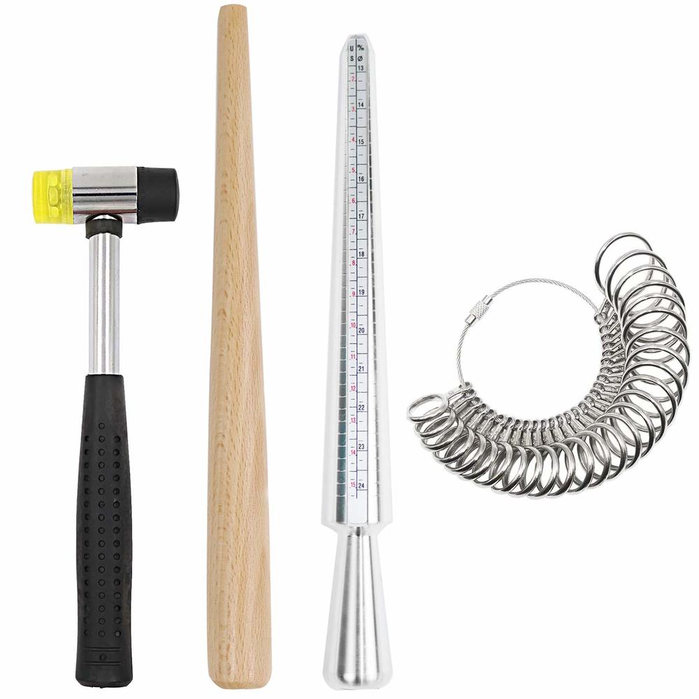 HEYMOUS Ring Mandrel Metal Ring Sizer Set with Jewelry Rubber Mallet ...