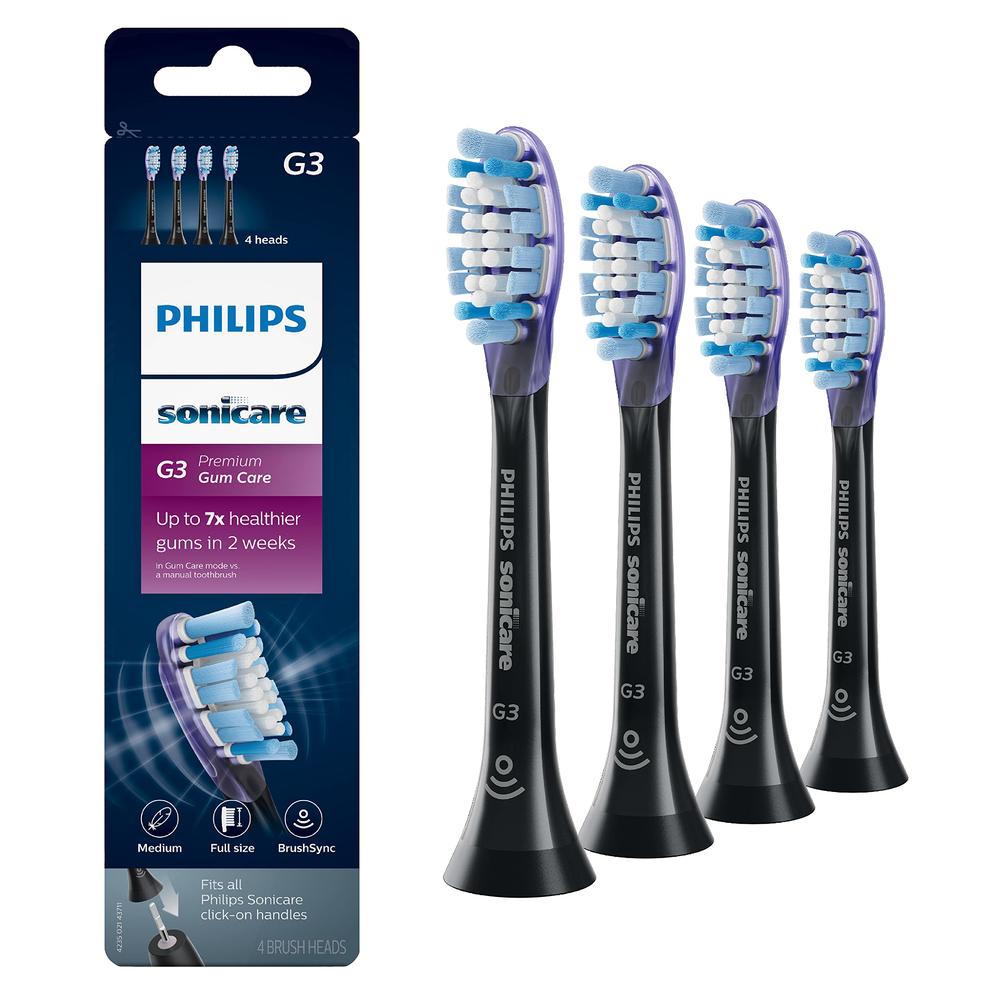 Philips Sonicare Genuine G3 Premium Gum Care Replacement Toothbrush Heads, Black, HX9054/95