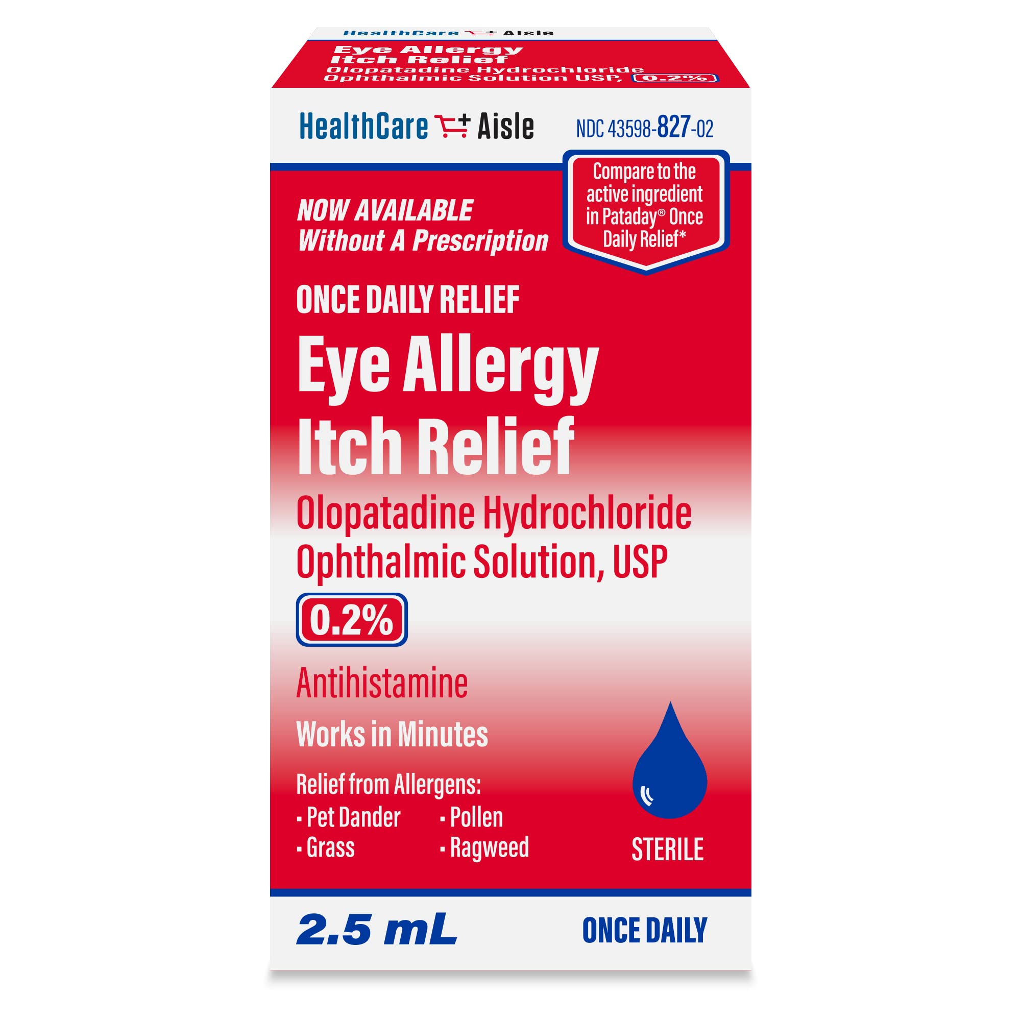 HealthCareAisle Eye Allergy Itch Relief - Olopatadine Hydrochloride Ophthalmic Solution USP, 0.2%, 2.5mL, Eye Allergy Drops