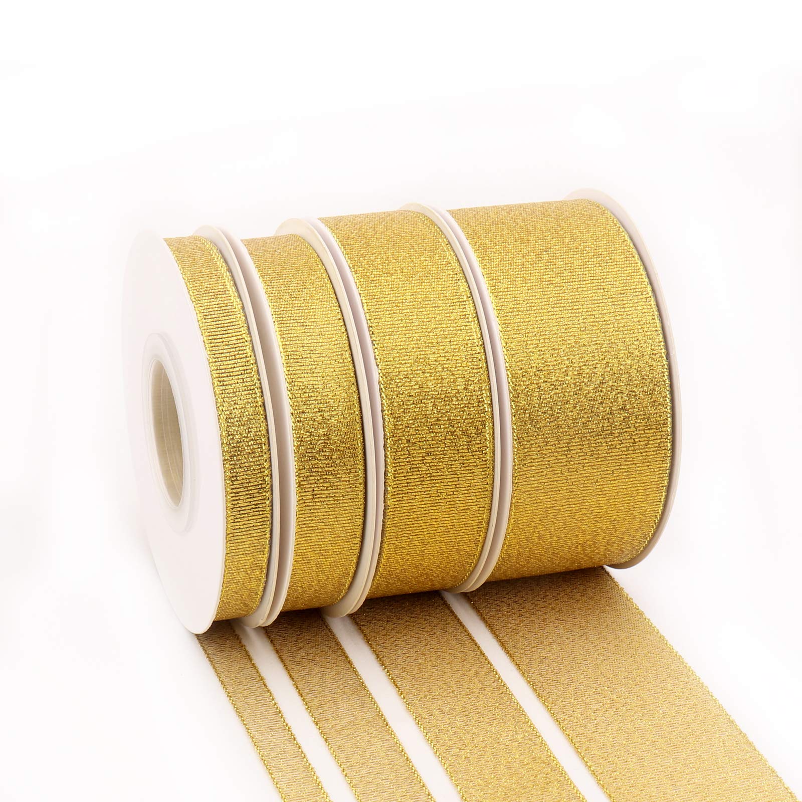 Farbleben 4 Rolls Glitter Gold Ribbon, Christmas Ribbon for Gift Wrapping,  Holiday Party, Wedding Decoration, Fabric Ribbon for Balloon, F