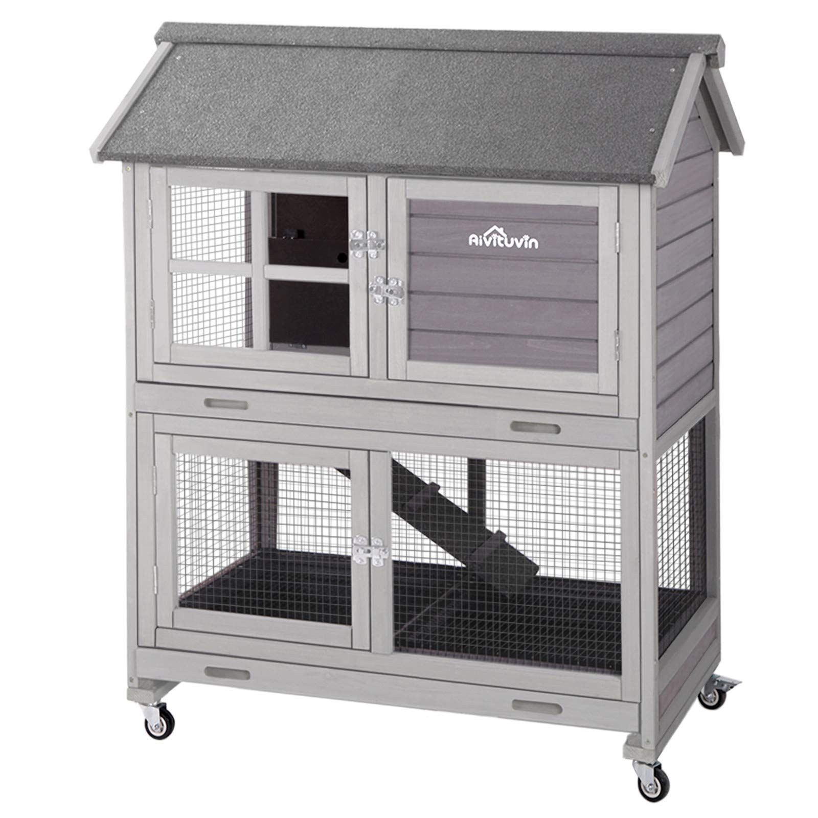 Aivituvin [Upgrade Version] Rabbit Hutch Bunny Hutch, Rabbit Cage with Two No Leak Trays, Indoor & Outdoor Waterproof Cage for B