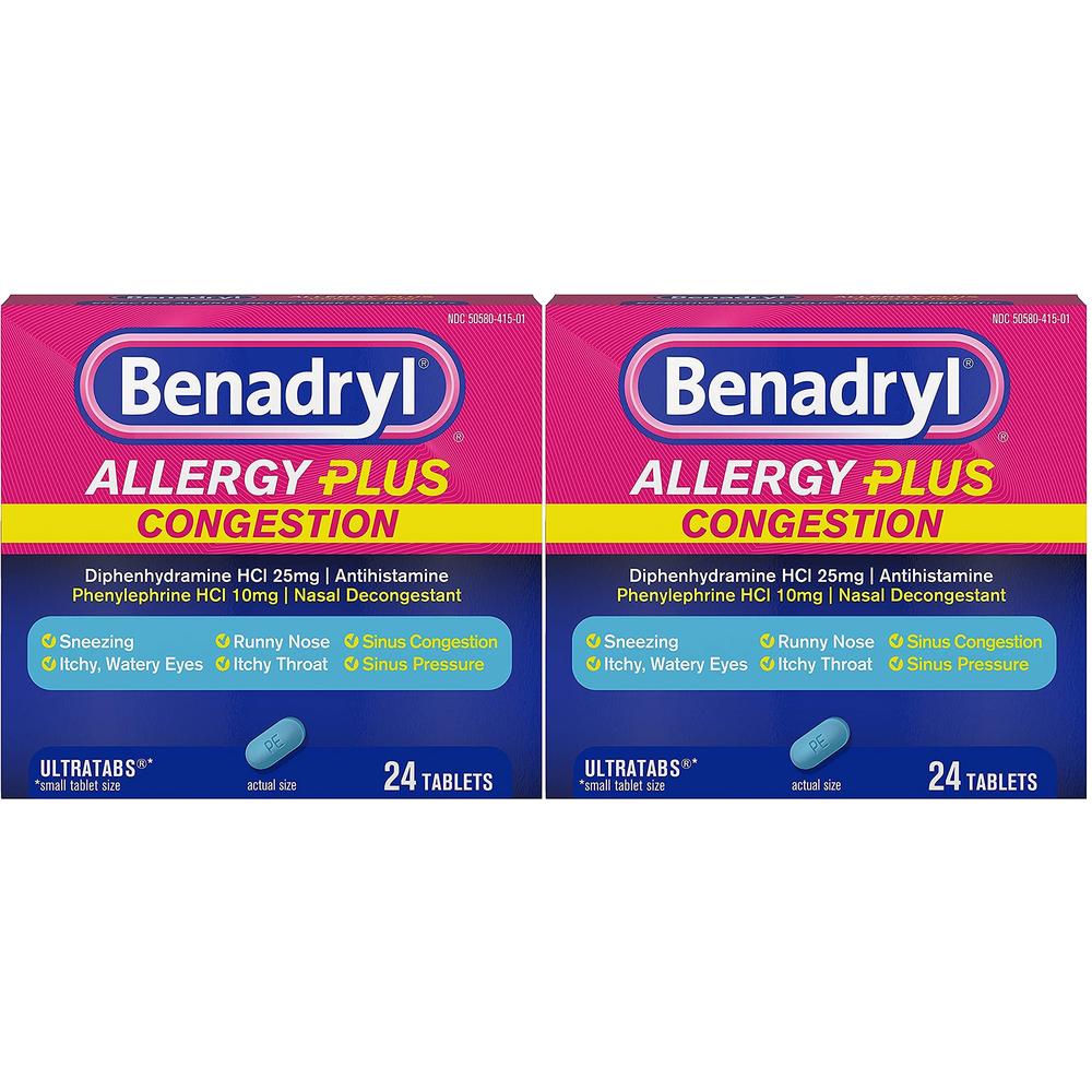 Benadryl Allergy Plus Congestion Ultratabs, Allergy Medicine with Diphenhydramine HCl Antihistamine & Phenylephrine HCl Nasal De