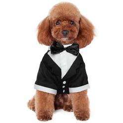Kuoser Dog Shirt Puppy Pet Small Dog Clothes, Stylish Suit Bow Tie Costume, Wedding Shirt Formal Tuxedo with Black Tie, Dog Prin