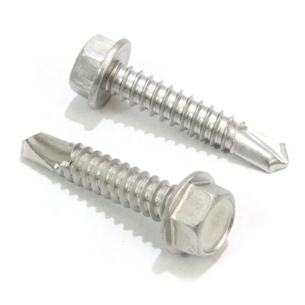 Bolt Dropper No. 10 x 1" Stainless Hex Washer Head Self Drilling Screws, (100 pc), 410 Stainless Steel Self Tapping TEK Screws, No. 3 Point, 