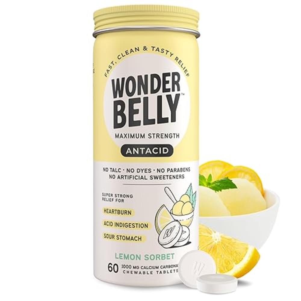 Wonderbelly Antacid, Effective Heartburn and Instant Acid Indigestion Relief, Maximum Strength Chewable Tablets, 1000 mg Calcium
