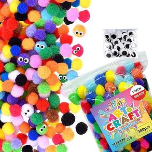 WAU Crafts - 400 Pcs - 1 inch 300 Multicolored Large Pom Poms Arts and  Crafts with 100