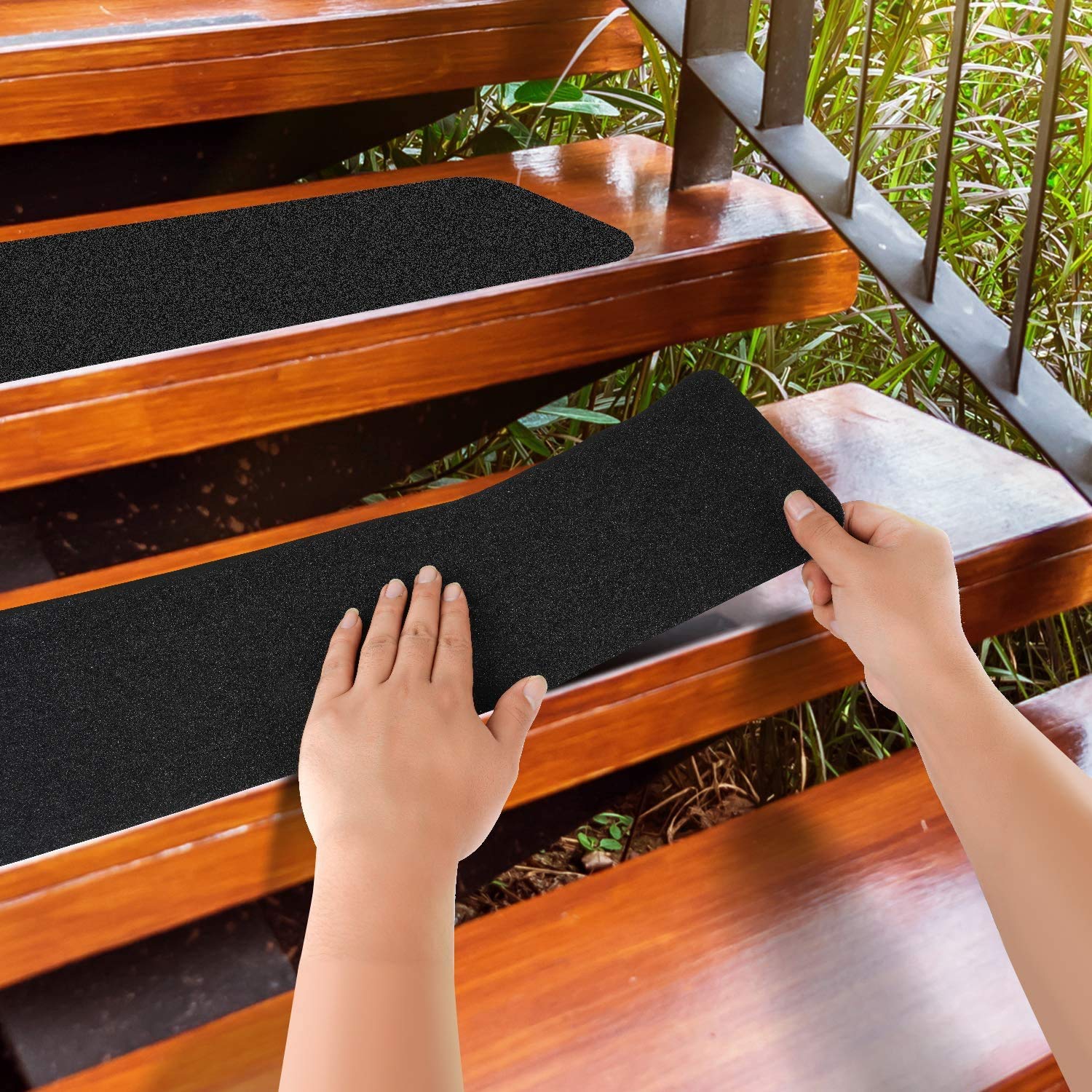 MBIGM 12-Pack Non-Slip Outdoor Stair Treads - Anti Slip 8 X 30 Grip Tape Adhesive  Strips - Heavy Duty Traction for Steps, Stai