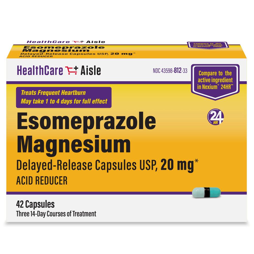 HealthCareAisle Esomeprazole Magnesium 20 mg - 42 Delayed-Release Capsules - Acid Reducer, Treats Frequent Heartburn