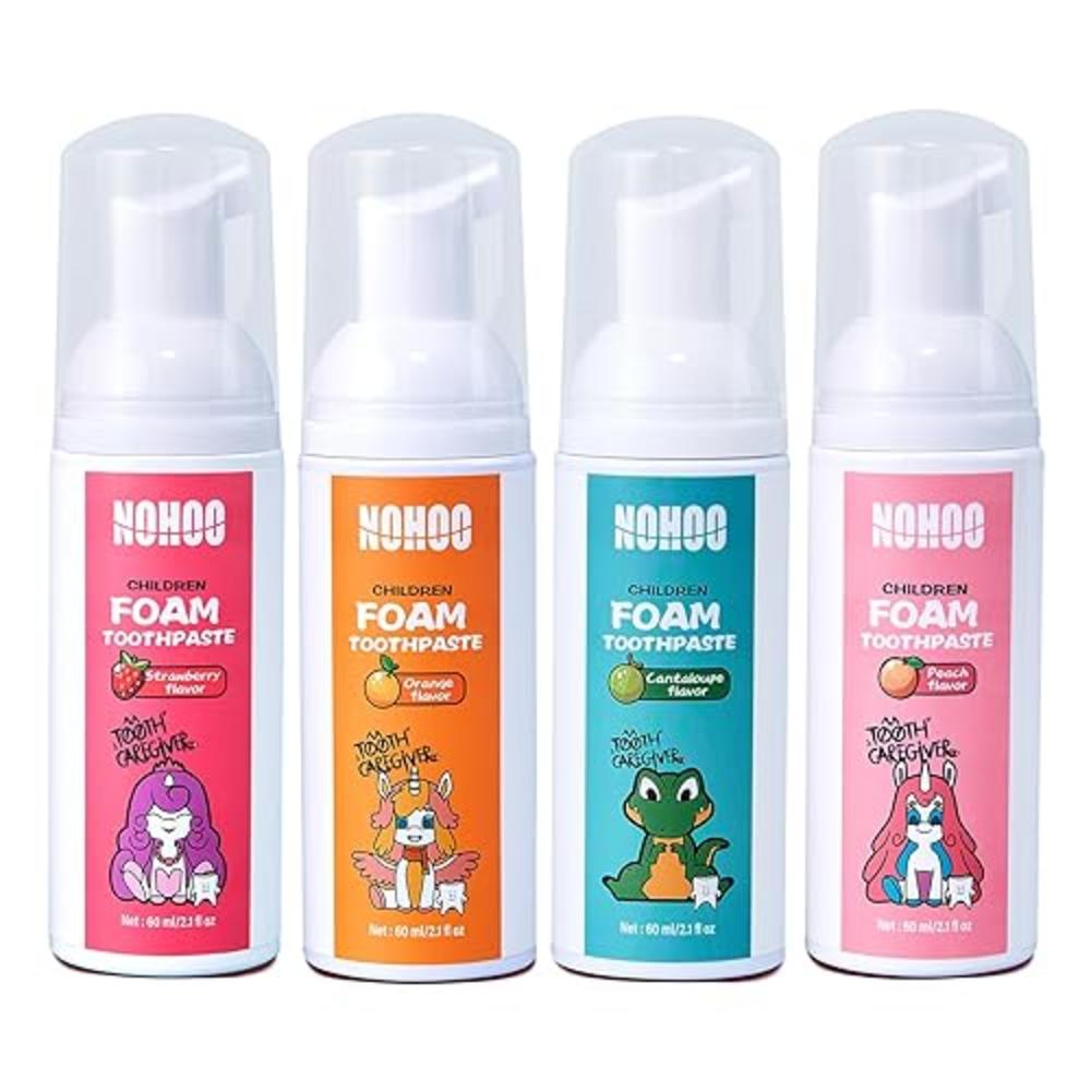NOHOO Kids Foam Toothpaste with Fruit Flavor, Fluoride Free Natural Formul, Foam Toothpaste for Electric Toothbrush (Strawberry+