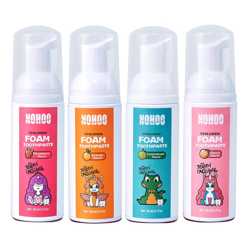 NOHOO Kids Foam Toothpaste with Fruit Flavor, Fluoride Free Natural Formul, Foam Toothpaste for Electric Toothbrush (Strawberry+