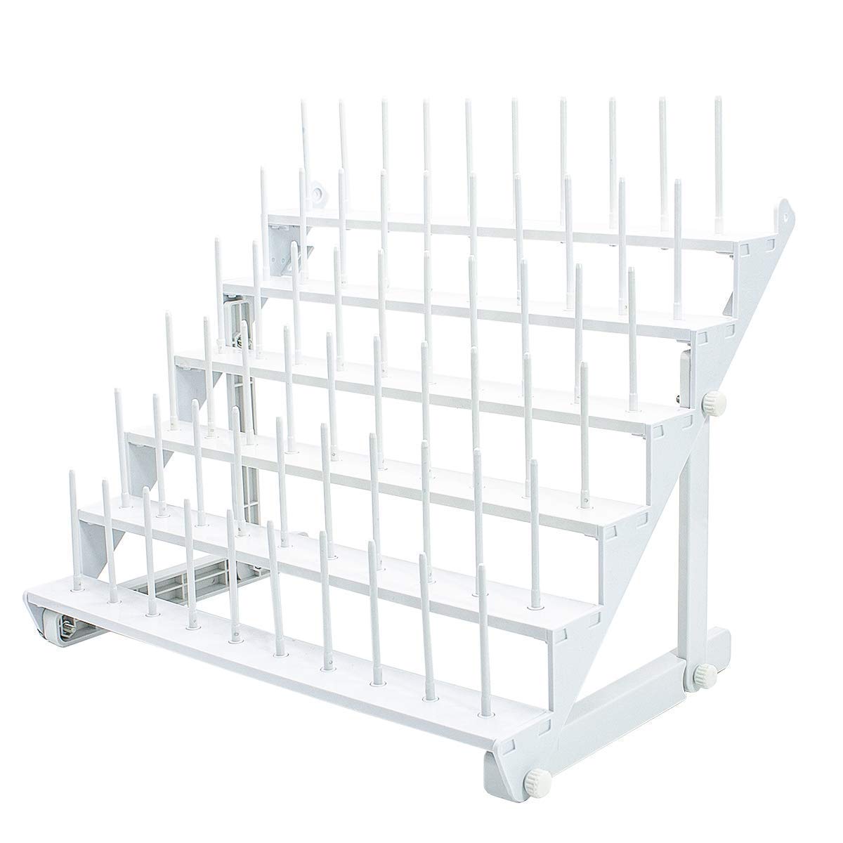 Sew Tech Thread Rack for 60 Spools or 30 Cones, Wall Mounted Large Thread Holder with Long Pegs, Bright White Plastic Thread Sta
