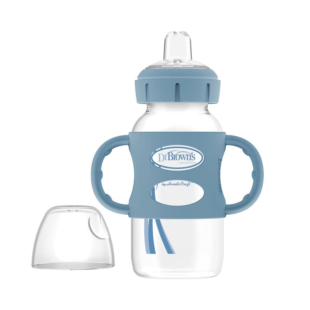 Dr. Brown's Milestones Wide-Neck Sippy Bottle with 100% Silicone Handles,Easy-Grip Bottle with Soft Sippy Spout,9oz/270mL,BPA Fr