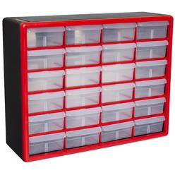 Akro-Mils 10124, 24 Drawer Plastic Parts Storage Hardware and Craft Cabinet, 20-Inch W x 6-Inch D x 16-Inch H, Red