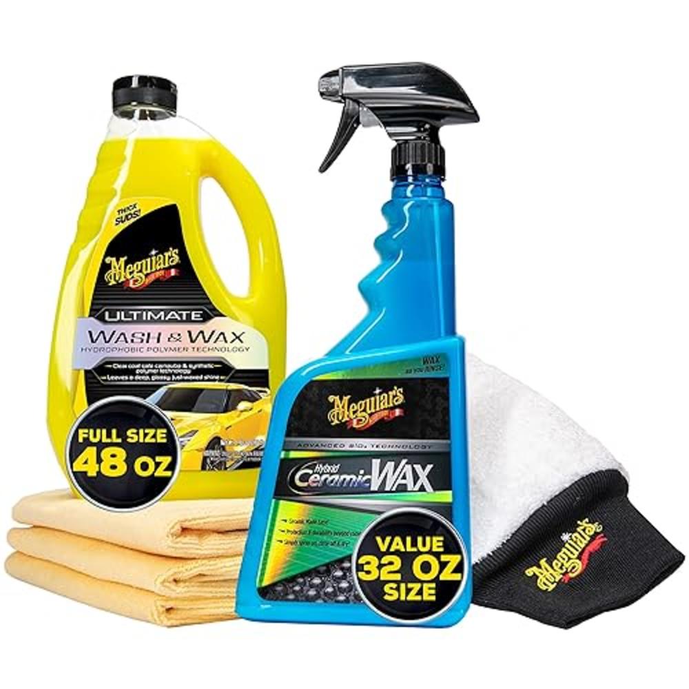 Meguiars Meguiar's Premium Wash & Hybrid Ceramic Wax Kit - Complete Car Washing and Waxing Solution & Advanced Ceramic Wax Protection in 