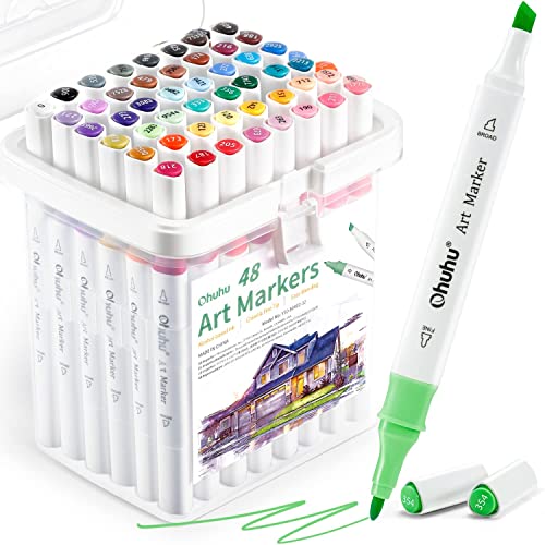 OHUHU Ohuhu Markers, 48-color Art Marker Set for Architectural Design -  Landscape Double Tipped Alcohol Markers - Chisel & Fine Alcoho