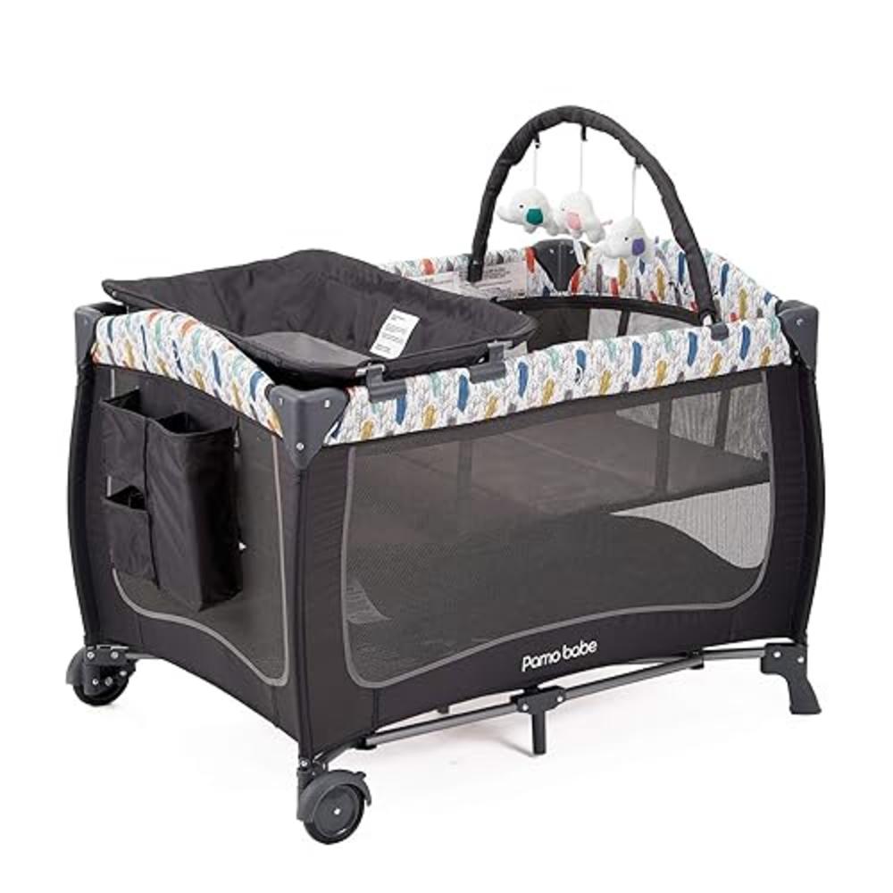 Pamo Babe Portable Travel Crib for Toddlers, Baby Playpen with Bassinet and Changing Table(Blue)