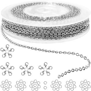 Jishi 33ft Silver Stainless Steel Chain 2mm Jewelry Necklace Link