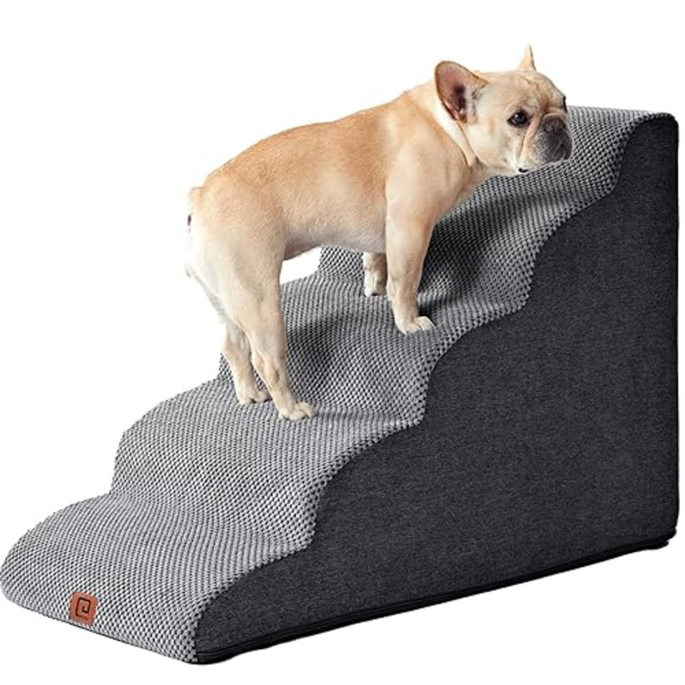 EHEYCIGA Curved Dog Stairs for High Beds, 5-Step Dog Steps for Small Dogs and Cats, Pet Stairs for High Bed Climbing, Non-Slip B