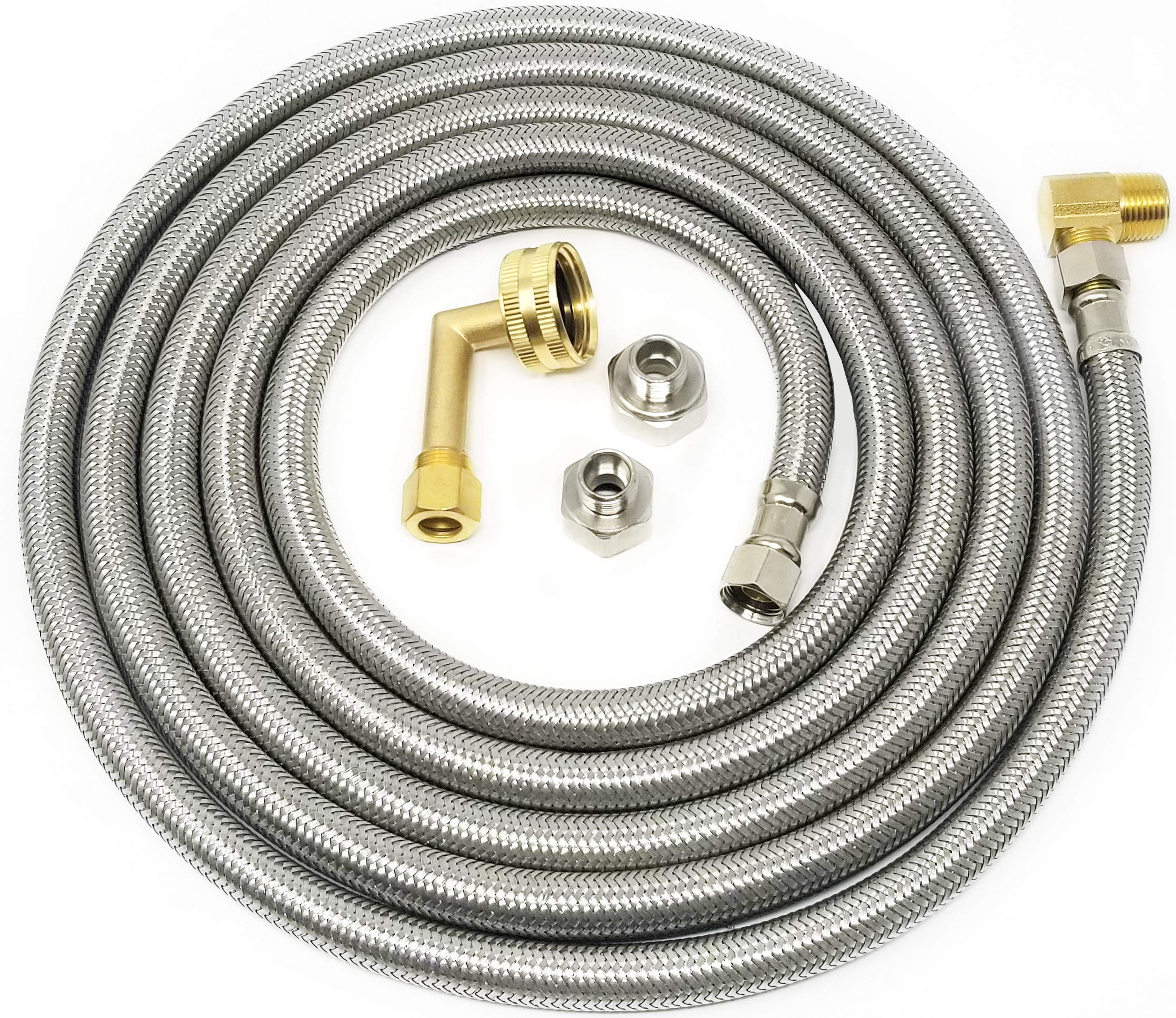 Kelaro Stainless Steel Dishwasher Hose Kit (12 Ft) Burst Proof Water Supply Line with 3/8" Compression Connections from Kelaro
