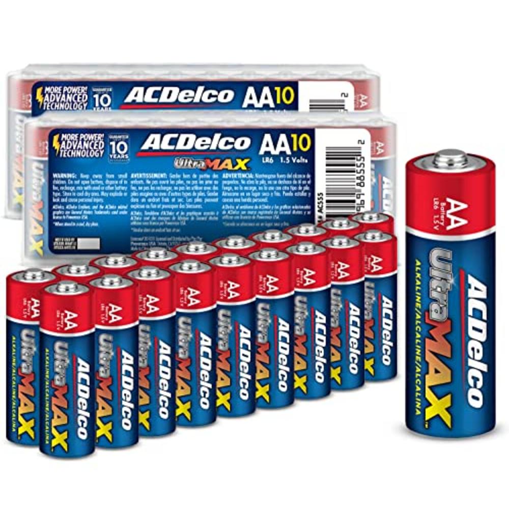 Powermax ACDelco UltraMAX 20-Count AA Batteries, Alkaline Battery with Advanced Technology, 10-Year Shelf Life, Recloseable Packaging