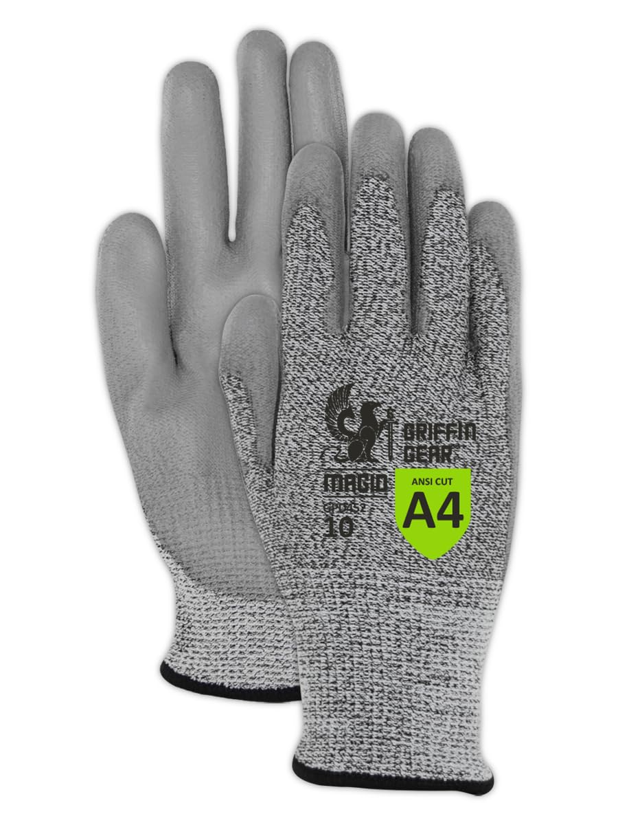 MAGID Polyurethane Coated ANSI A4 Cut-Resistant Firm Grip Work Gloves, 12 Pairs, Size 9/Large, GPD452