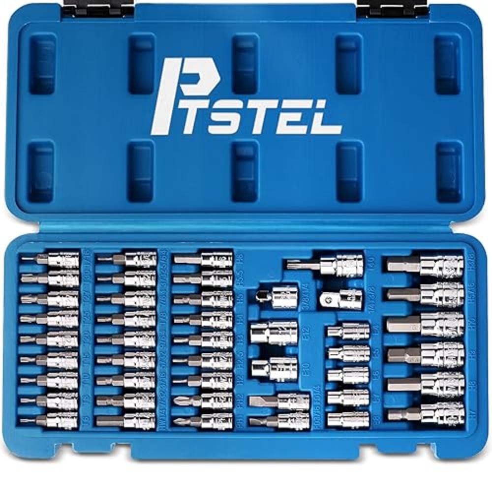 PTSTEL 45Pcs Torx Bit Socket Set, Hex Bit Sockets And Female E-Torx ...